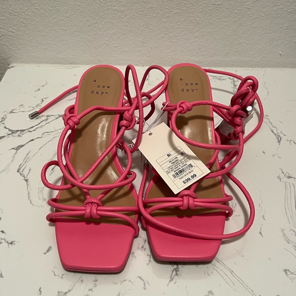 Hot pink lace up heels
